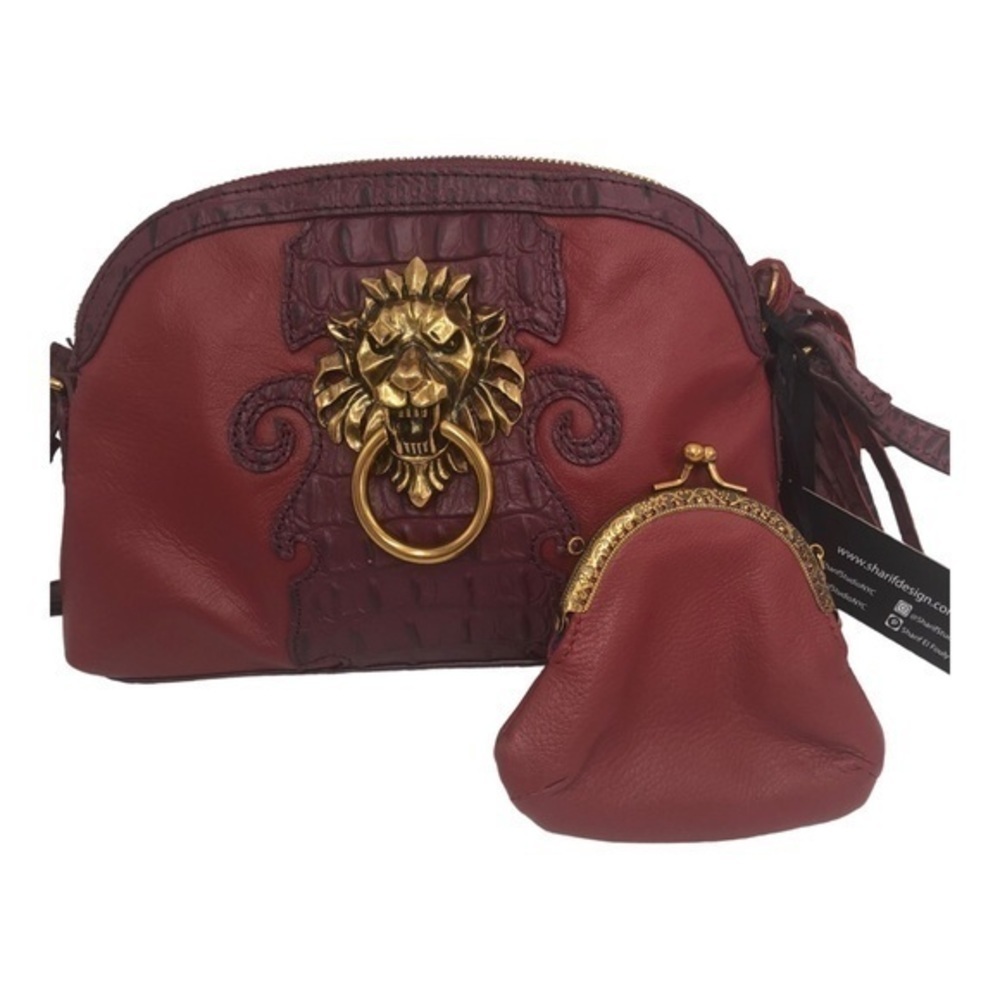 Sharif Crocc Embossed Red Leather Lion Knocker Bag w Coin Purse NWT - Picture 11 of 13